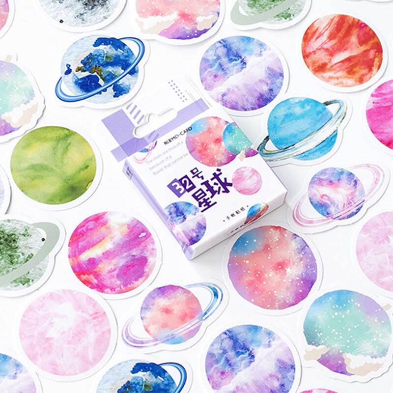 

45pcs Colorful Planet Print Sticker, Multicolor