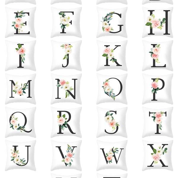 

Floral Letter Graphic Cushion Cover, White