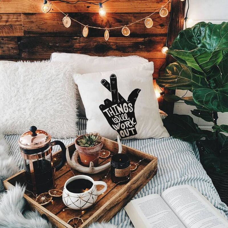 

Gesture & Slogan Graphic Cushion Cover, Black and white