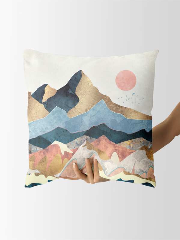 

Mountain & Sun Print Cushion Cover, Multicolor