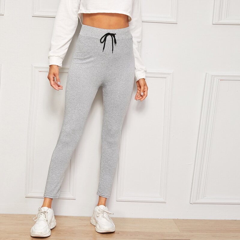 

Drawstring Waist Skinny Cropped Leggings, Grey
