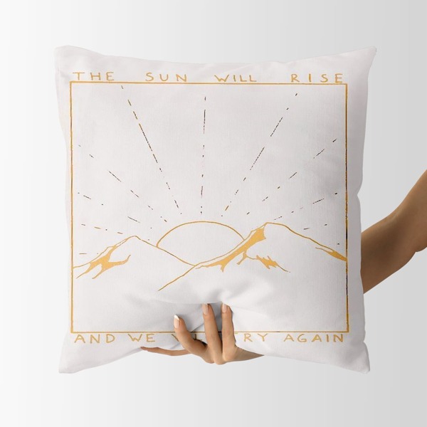 

Mountain & Sunrise Print Cushion Cover, White
