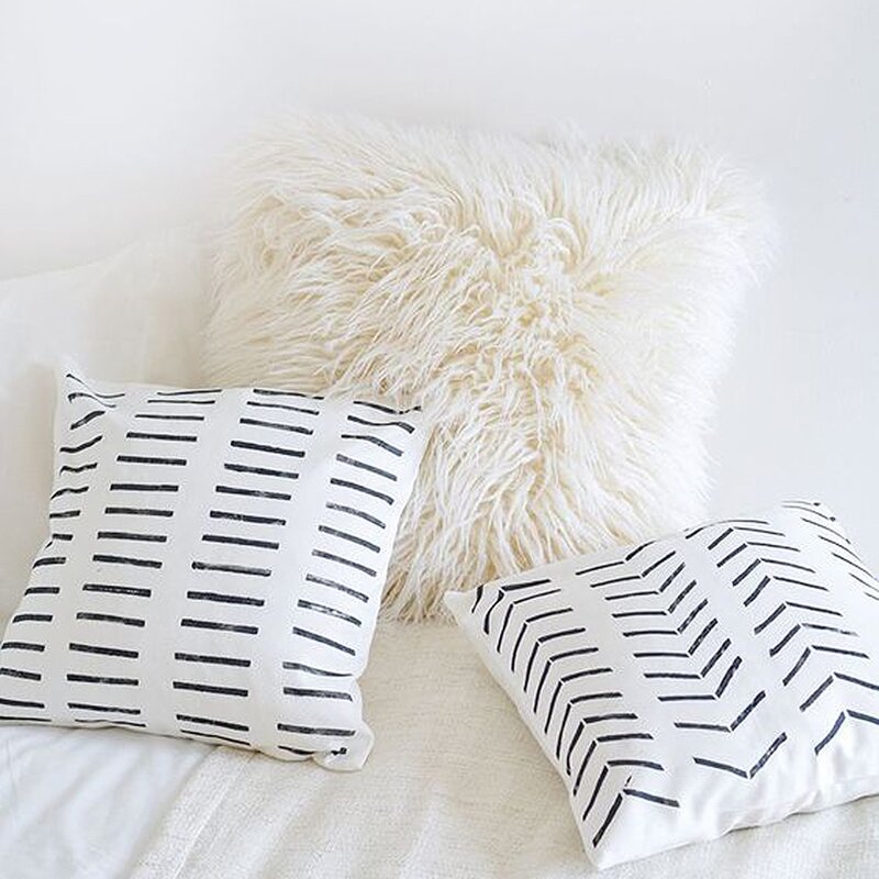 

1pc Simple Line Print Cushion Cover, White