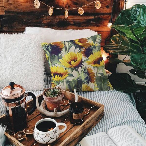 

Sunflower Print Cushion Cover, Multicolor