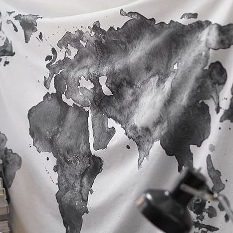

Ink World Map Print Tapestry, Black and white