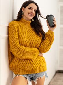 High Neck Solid Chunky Knit Sweater