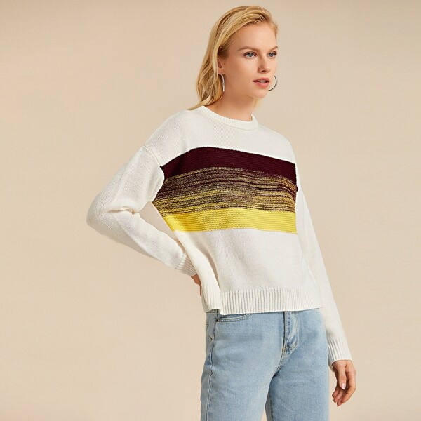 

Contrast Panel Drop Shoulder Sweater, White