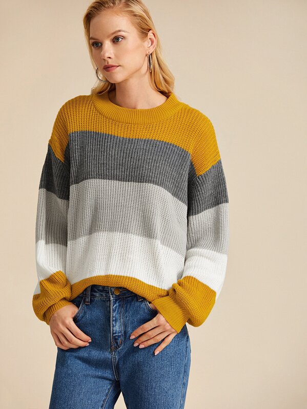 

Cut And Sew Ribbed Knit Sweater, Multicolor, Denisa