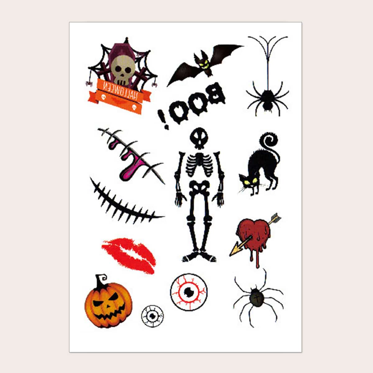 

Halloween Skull Pattern Tattoo Sticker, Multicolor