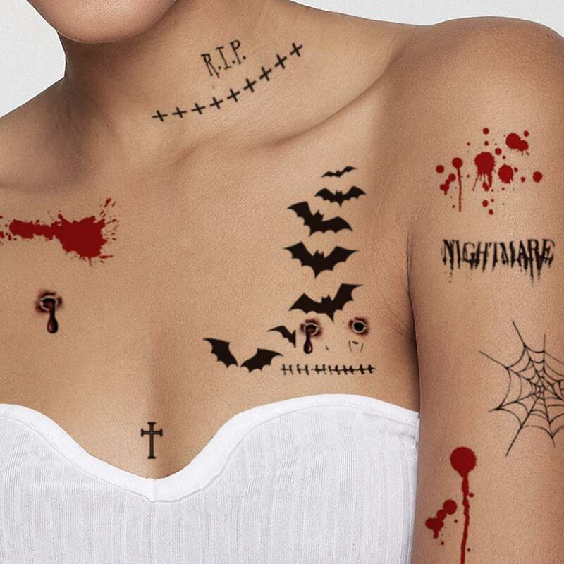 

Halloween Bat Pattern Tattoo Sticker, Multicolor