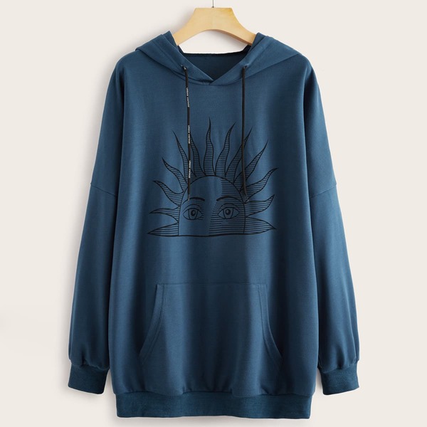

Abstract Sun Print Drawstring Hooded Sweatshirt, Navy
