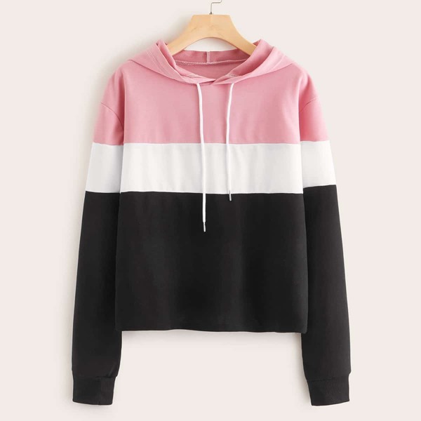 

Cut And Sew Drawstring Hooded Sweatshirt, Multicolor