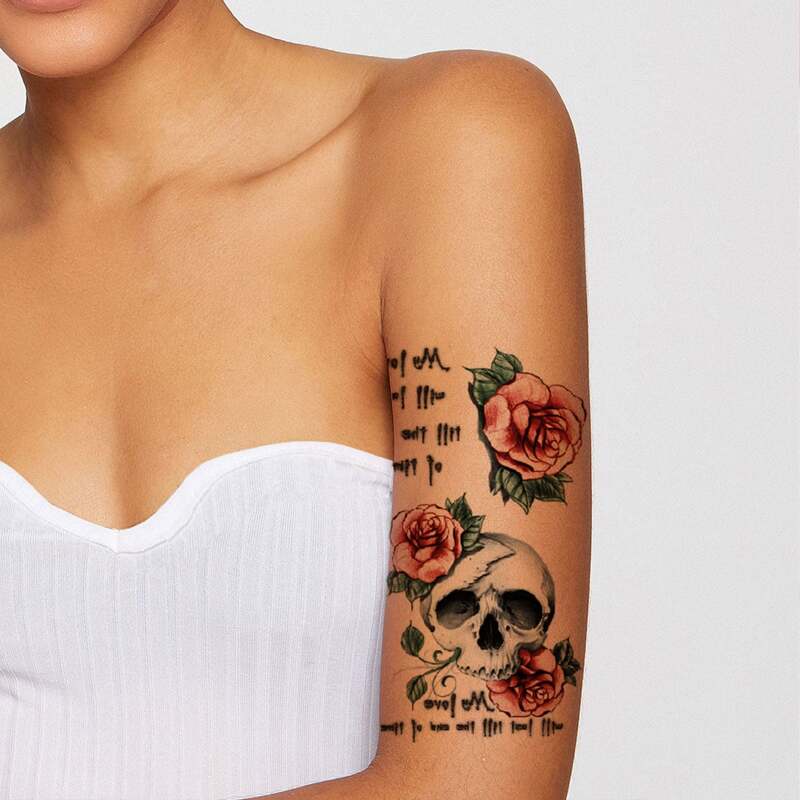 

Halloween Skull Pattern Tattoo Sticker, Multicolor