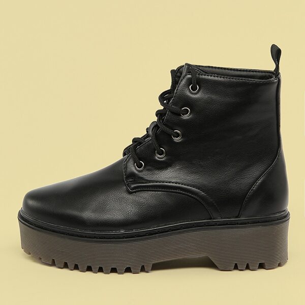 

Lace Front Lug Sole Combat Boots, Black