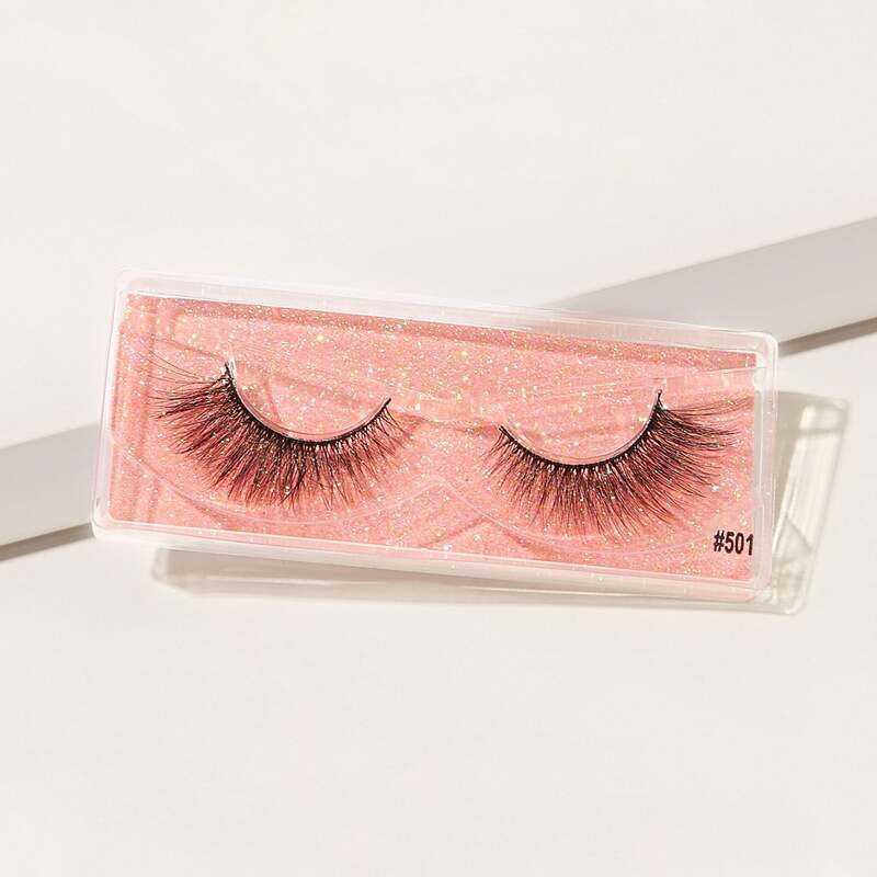 

1pair Natural 3D Thick Fake Eyelashes, Black
