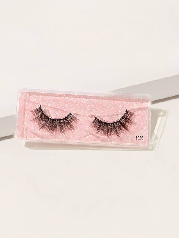 

1pair Natural 3D Thick Fake Eyelashes, Black
