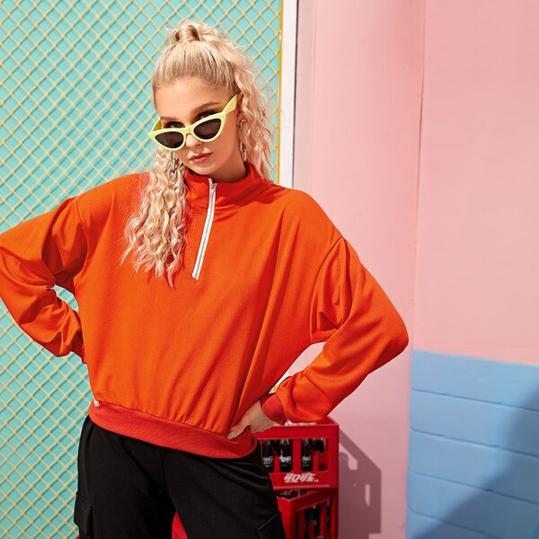 

Stand Collar Half Placket Sweatshirt