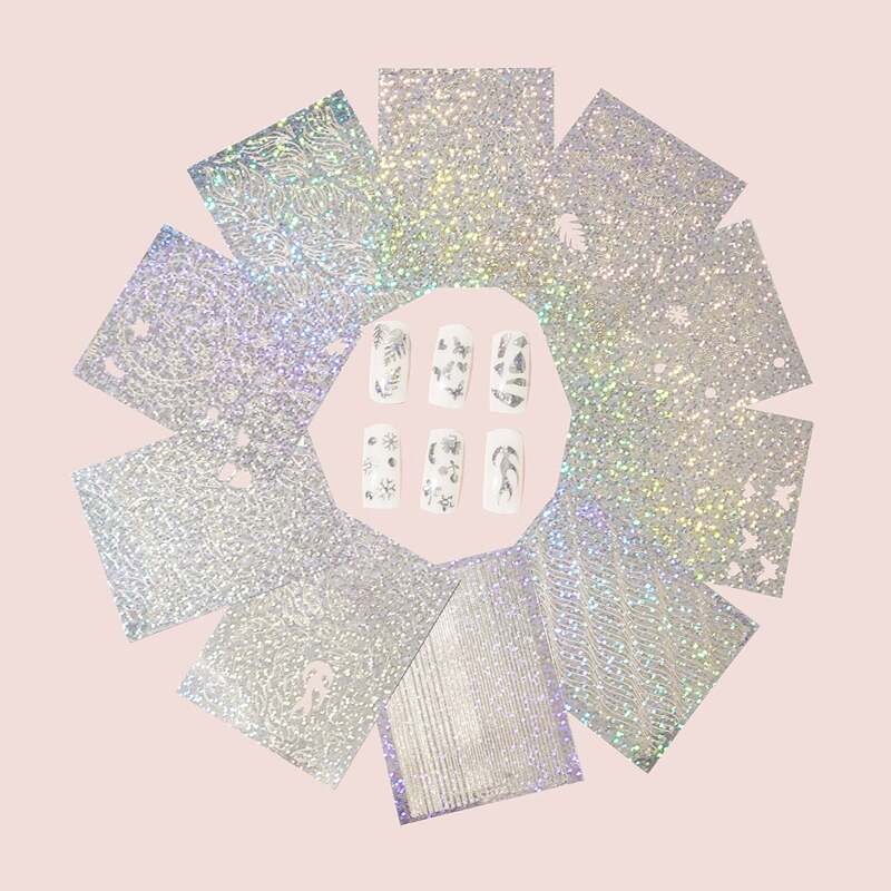 

10sheets Glitter Nail Stickers, Multicolor