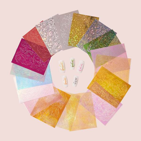 

18sheets Fire Design Neon Nail Stickers, Multicolor