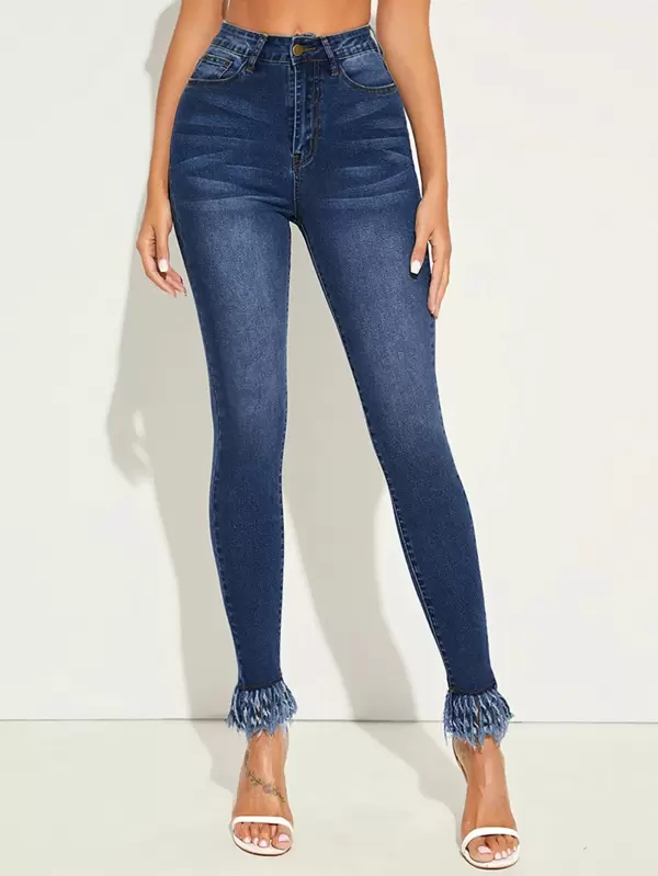 skinny jeans with fringe hem