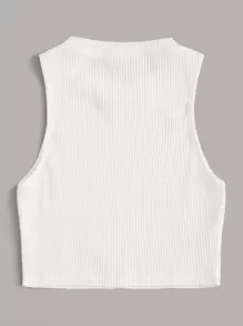 SHEIN Unity Top côtelé unicolore sans manches - Blanc - Voir 2