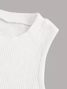 SHEIN Unity Top côtelé unicolore sans manches - Blanc - Voir 4