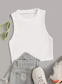 SHEIN Unity Top côtelé unicolore sans manches - Blanc - Voir 1