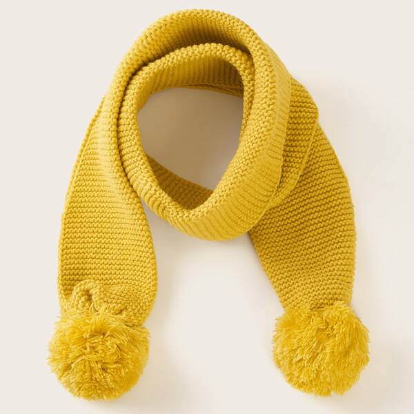 

Toddler Kids Pom Pom Decor Knit Scarf, Yellow