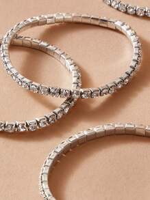 4 piezas pulseras de decoración de diamantes de imitación, joyería de cobre - Plateado - Ver 3