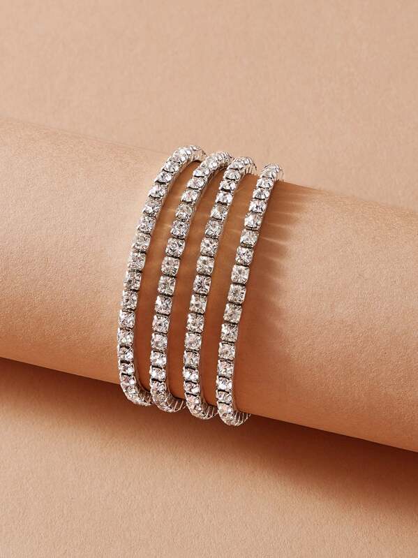 

4pcs Rhinestone Engraved Bracelet, Silver