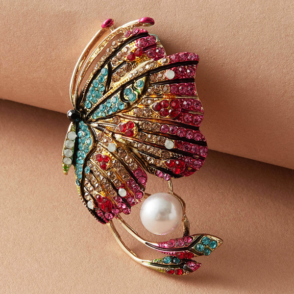 

1pc Rhinestone Engraved Butterfly Design Brooch, Multicolor