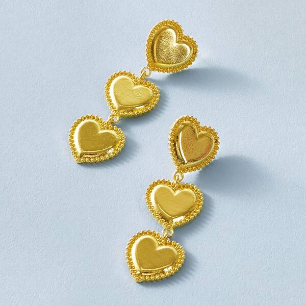 

1pair Heart Drop Earrings, Gold