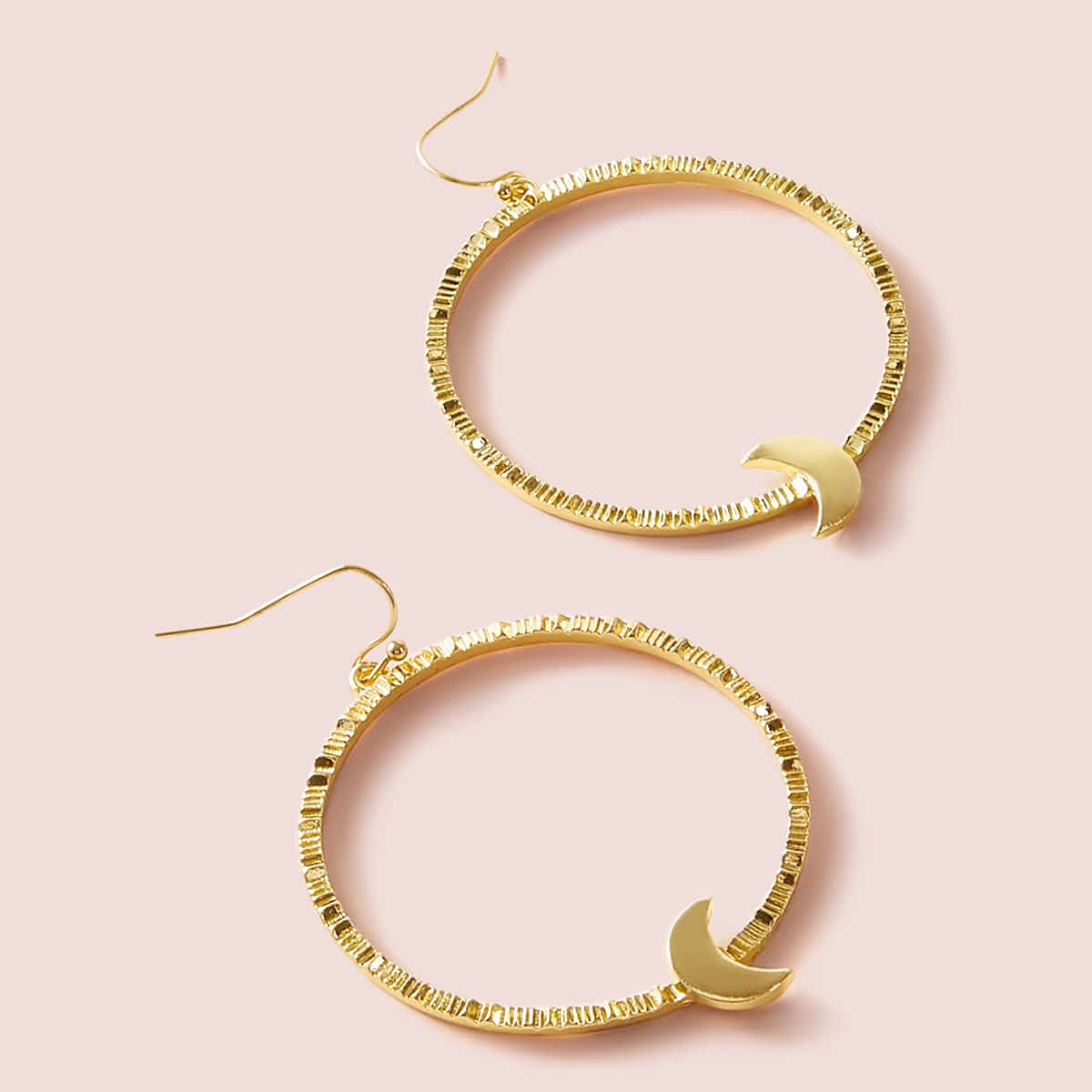 

1pair Textured Round Drop Earrings, Gold