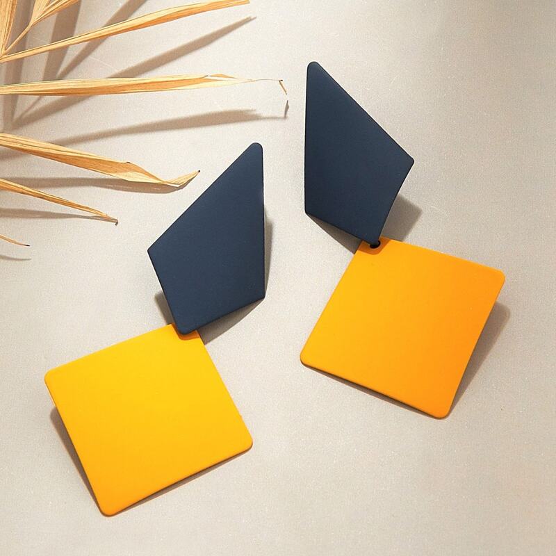 

1pair Geometric Drop Earrings, Multicolor