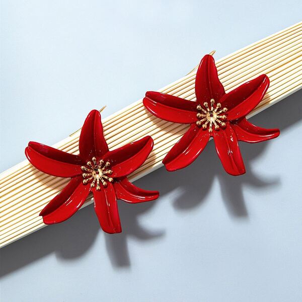 

1pair Flower Shaped Earrings, Red