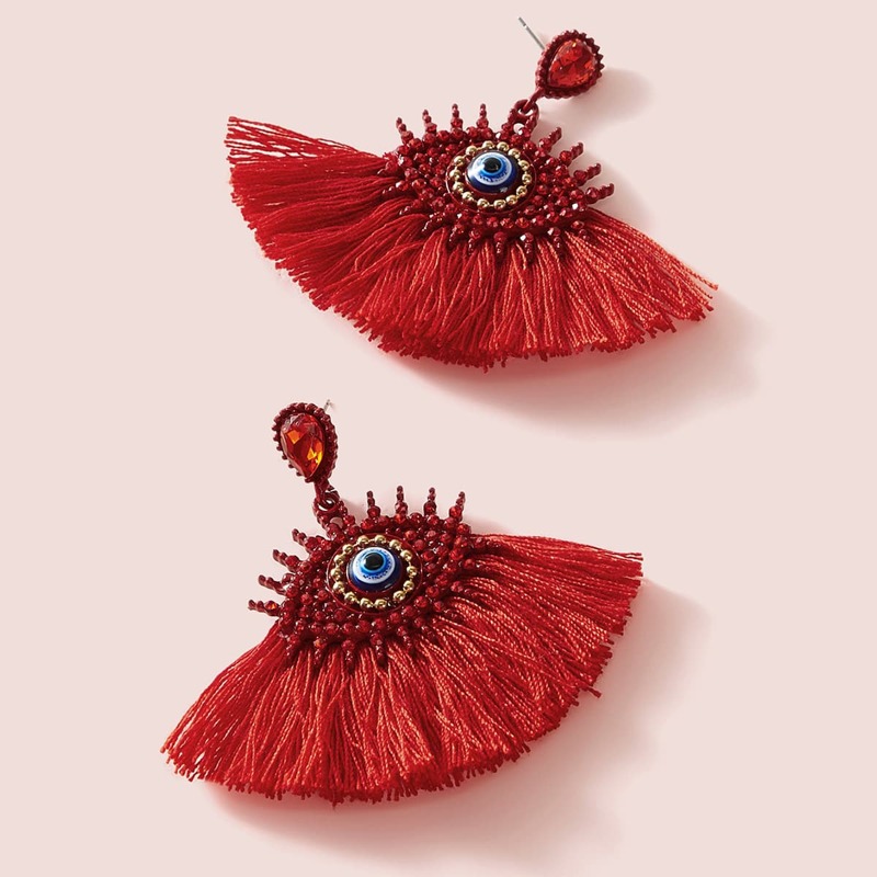

1pair Fringe Decor Eye Drop Earrings, Red