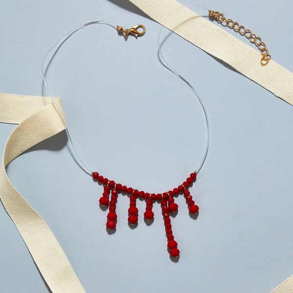 

1pc Gemstone Decor Necklace, Red