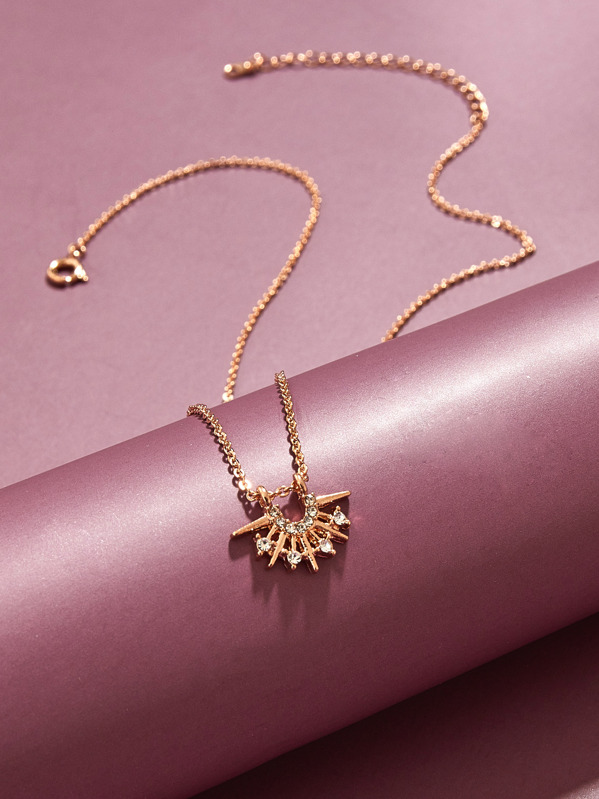 

1pc Rhinestone Engraved Necklace, Gold