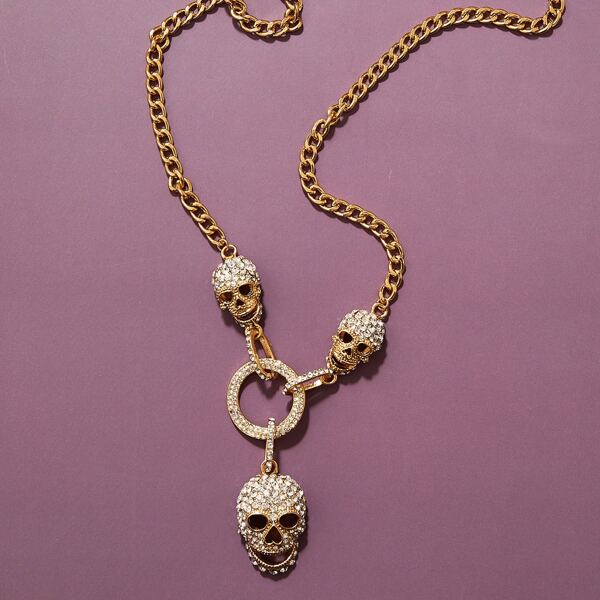 

1pc Rhinestone Engraved Skeleton Charm Chain Necklace
