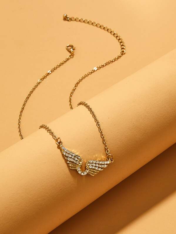 

1pc Rhinestone Engraved Butterfly Charm Necklace, Gold
