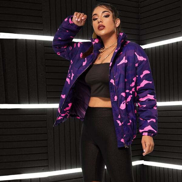 

Zip Up Camo Print Jacket, Multicolor