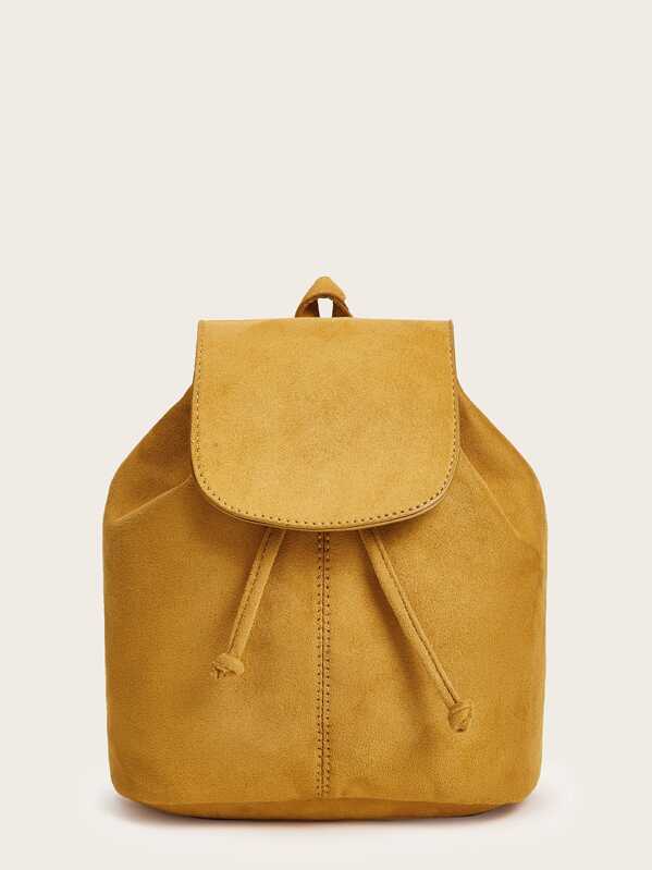 

Suede Plain Mini Backpack With Drawstring, Yellow