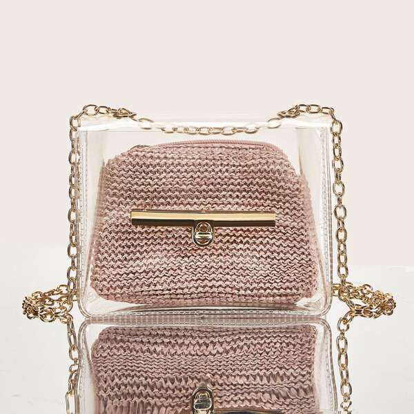 

Chain Strap Clear Crossbody Bag With Inner Bag, Pink