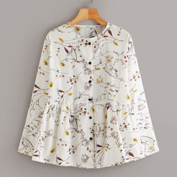 

Floral Print Ruffle Hem Blouse, Multicolor