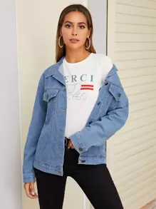 Button Front Pockets Boyfriend Denim Jacket - Light Wash - View 1
