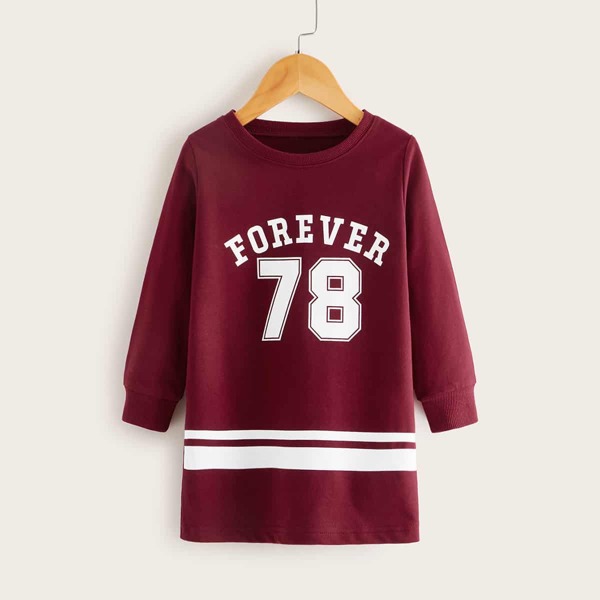 

Toddler Girls Letter And Stripe Print Sweatshirt, Burgundy