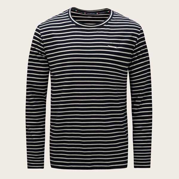 

Men Stripe Long Sleeve Patched Tee