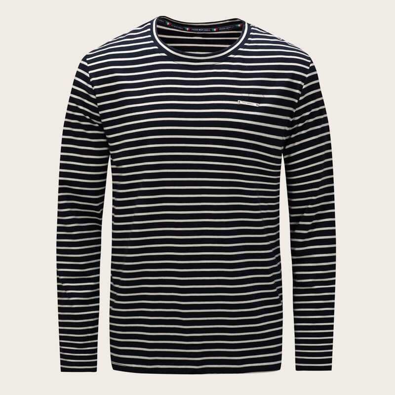 

Guys Stripe Long Sleeve Patched Tee, Navy