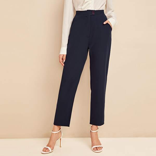 

Solid Slant Pocket Crop Pants, Navy
