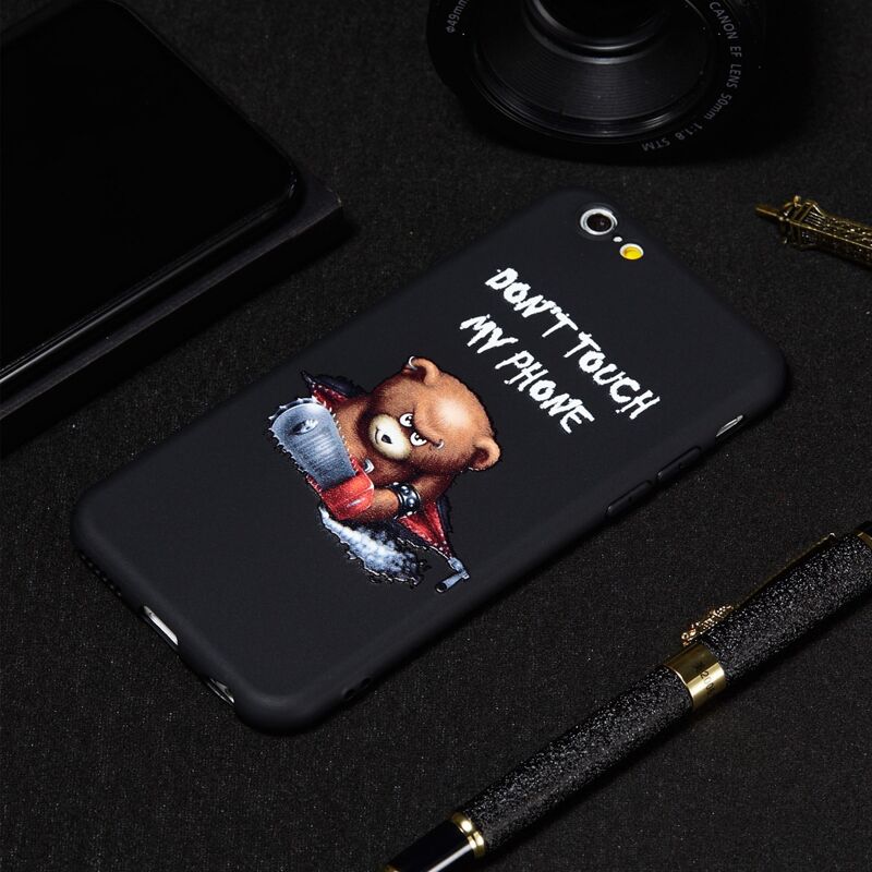 

Cartoon Bear & Slogan Pattern iPhone Case, Black